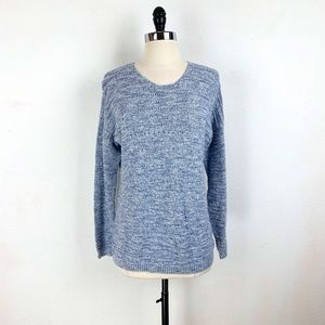 Leo & Nicole Blue Textured Knit Sweater Large Long Sleeves Pullover Scoop Neck